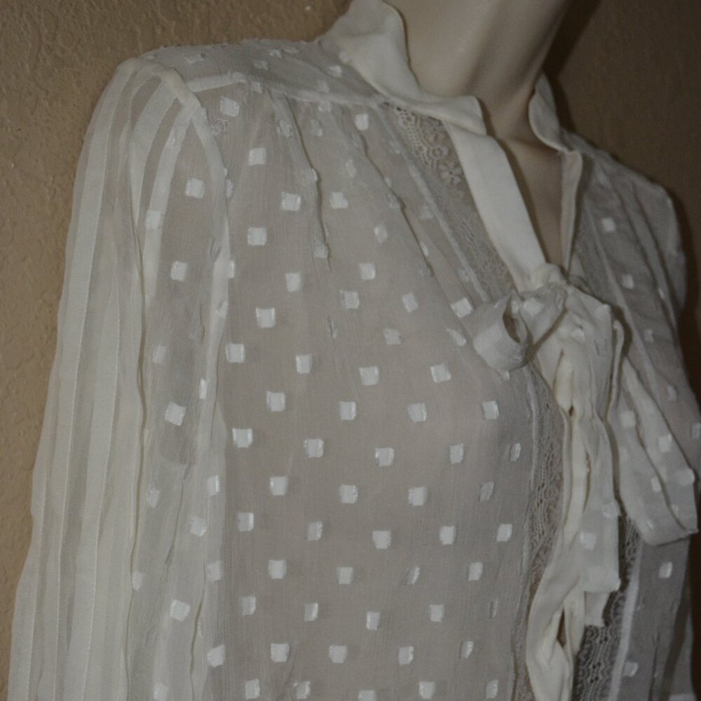 $530 Sz 1 S Zimmermann Off White Sheer Polka Dot Long Sleeve Blouse - Picture 5 of 8